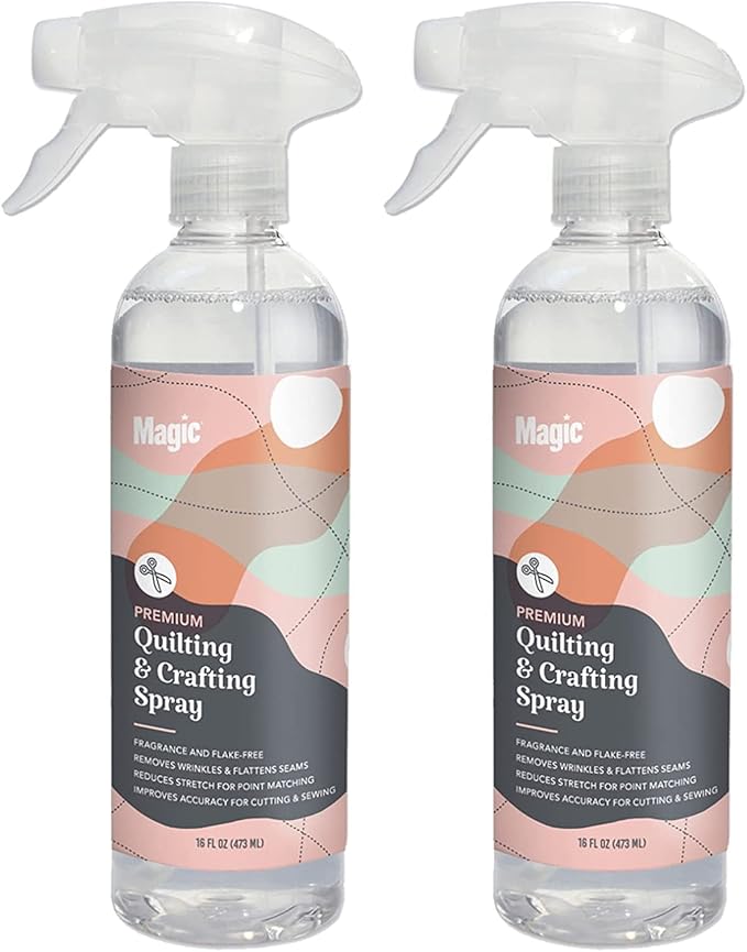 MAGIC Premium Quilting & Crafting Spray Bottle – Fabric Spray for Cutting, Creasing, & Sewing – Best Press Spray Starch for Quilting to Flatten Seams & Wrinkles – Wrinkle Spray (16oz Trigger) 2 Pack