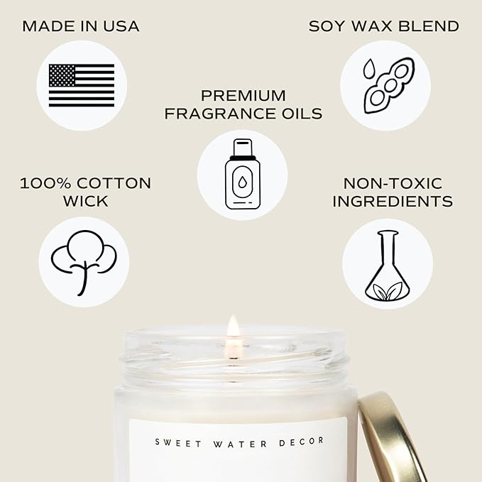 Sweet Water Decor Fresh Coffee Soy Candle - Caramel Creme, Mocha Latte and Kona Coffee Scented Candle for Home - 9oz Clear Jar + Gold Lid, 40+ Hour Burn Time, Made in The USA