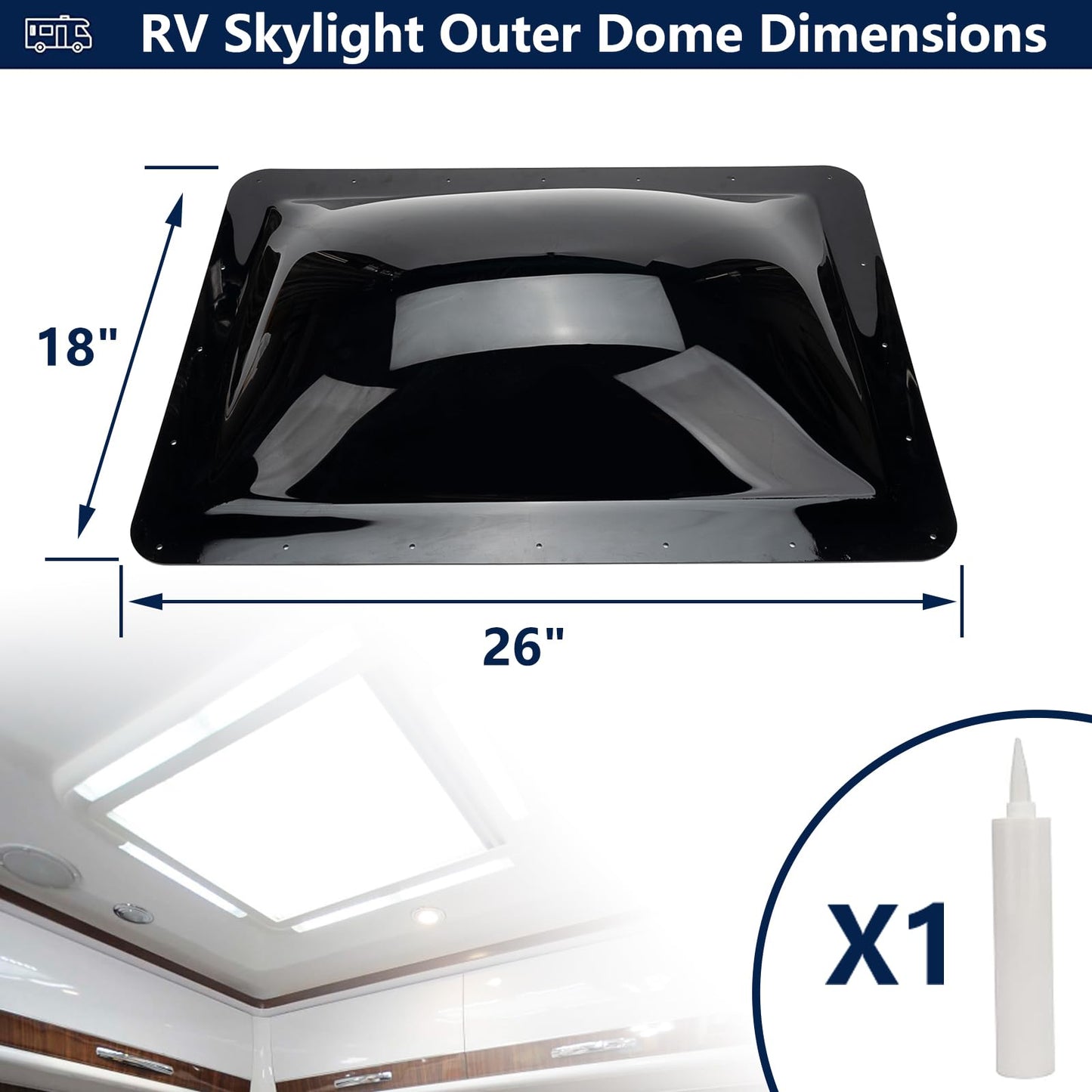 GEATaaT RV Skylight Outer Dome,18"x26" OD Universal Skylight Fits All Standard 14" x 22" Skylight Openings Replacement Travel Trailer RV Camper Truck (Smoke)