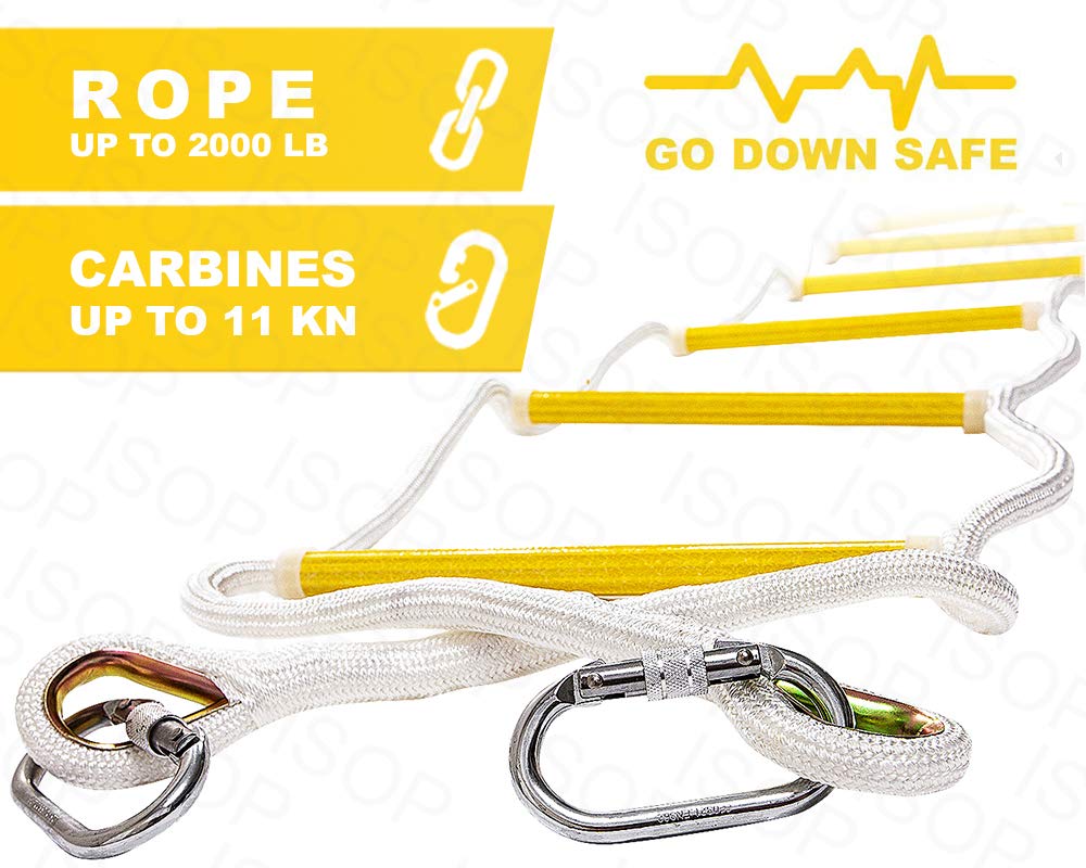 Rope Ladder Fire Escape 8ft | Emergency Extension Ladder | Weather Resistant with Spring Hooks | Fast to Deploy & Easy to Use - Compact & Lightweight - Weight Capacity up to 2000 lb (8ft)