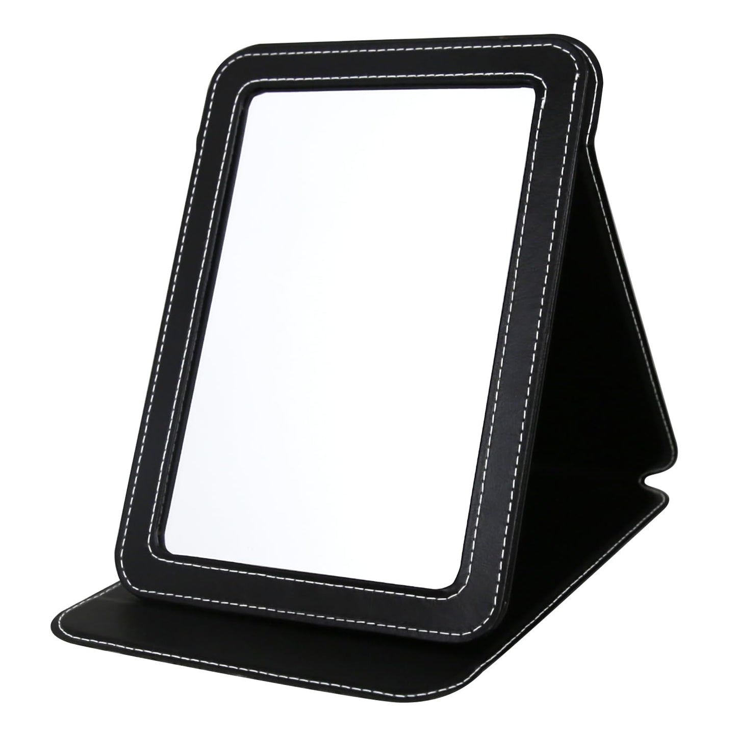 PDOZV Travel Mirror for Desk, 5.3  6.9    Adjustable Rectangle PU Edge Covering Black Foldable Desk Mirror with Stand for Travel