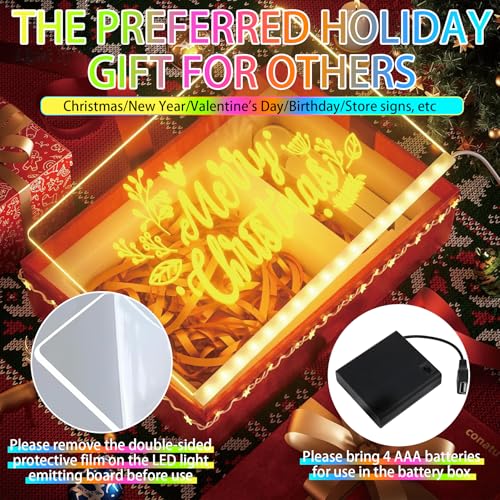 LED Drawing Board with Colors, 14x10'' 3 Modes & 7 Color-Lighting Acrylic Dry Erase Board Glow, Light Up Led Note Board wi...