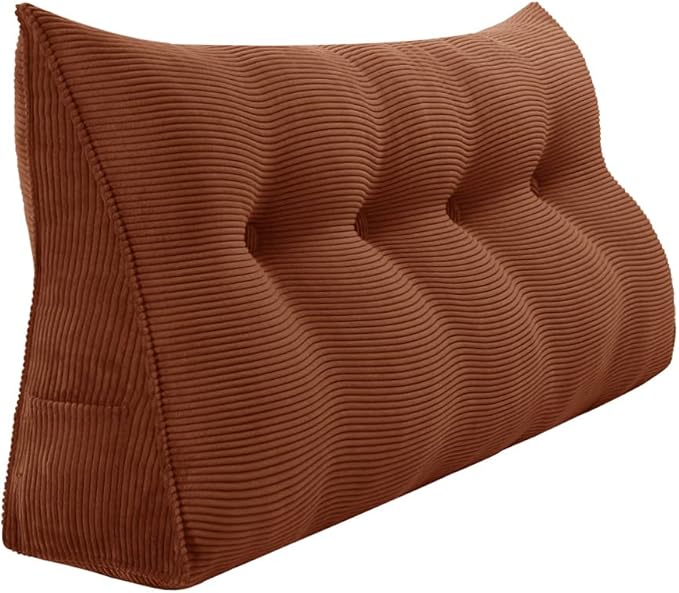Wedge Headboard Pillow Dorm Room Reading Pillow Back Support for Sitting Up in Bed Bolster Lumbar Cushion Body Positioning Bedrest Corduroy (Coffee, Full (54 * 8 * 20in))