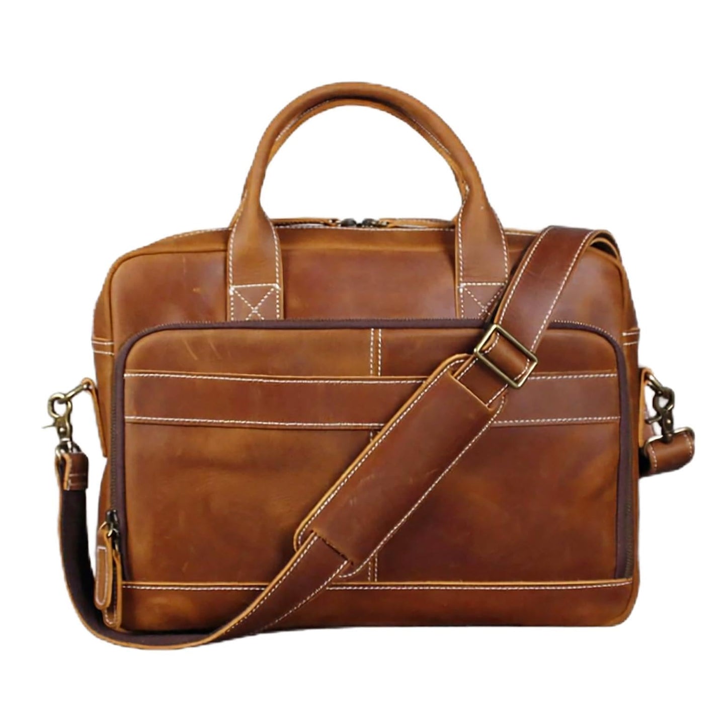 16" Full Grain Leather Briefcase Laptop Bag Shoulder Messenger Bag Vintage Handbag for Work Office & Travel (Vintage Brown)