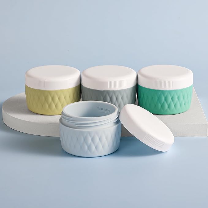 Travel Containers for Toiletries, Silicone Cream Jars BPA-Free, TSA Approved 2oz Travel Size Containers, Leak-proof Silicone Jars with Lid for Cosmetic Face Hand Body Cream (4 Pack)