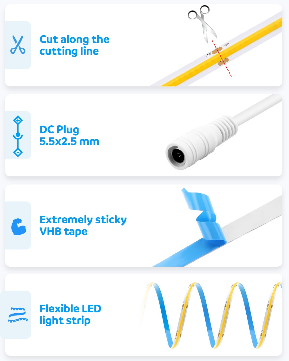 Aclorol COB Led Strip Lights 24V 50FT Led Rope Lights for Bedroom Warm White 3000K 320Leds/m CRI85+ Flexible LED Tape Lighting for Party Home Indoor Decor 15M (Power Supply & LED Dimmer Not Included)…