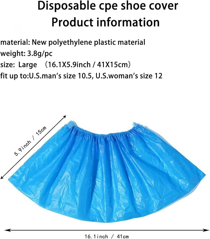Shoe Cover Disposable Non-slip,Waterproof,Dustproof,CPE Booties Shoes Protectors Coverings,Fits up to US Men's 11 & Women's 13,Durable Booties Boot Covers for Indoors - 200(100Pairs)