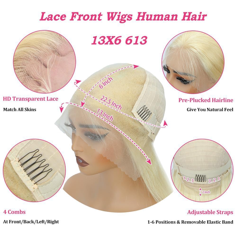 ENFLOKT 613 13x6 Lace Front Wig Human Hair 200% Density Straight Blonde Lace Frontal Wigs Human Hair Pre Plucked Blonde HD Lace