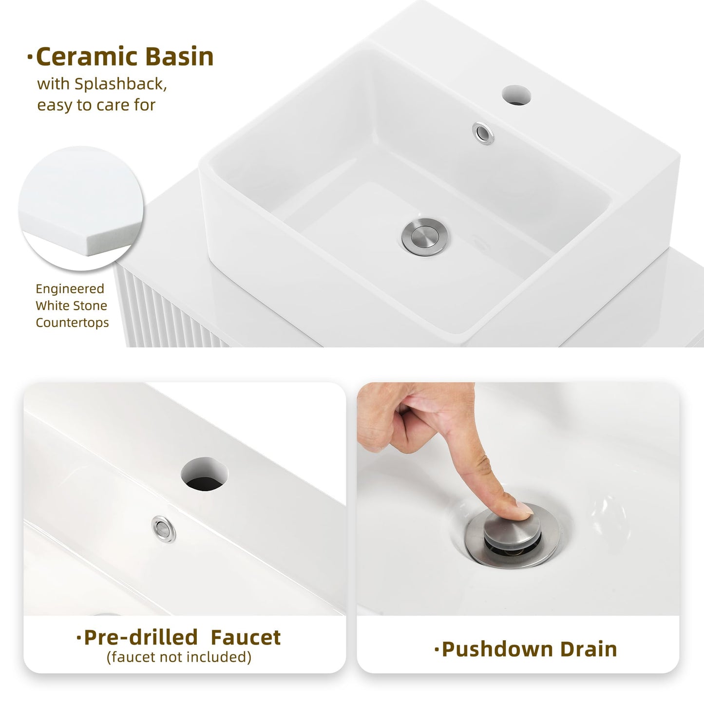 YITAHOME 30 Inch Bathroom Vanity with Ceramic Vessel Sink, Modern Vanity Cabinet with Gold Handles, Pre-drilled Faucet Hole, Soft Close Doors for Bathroom