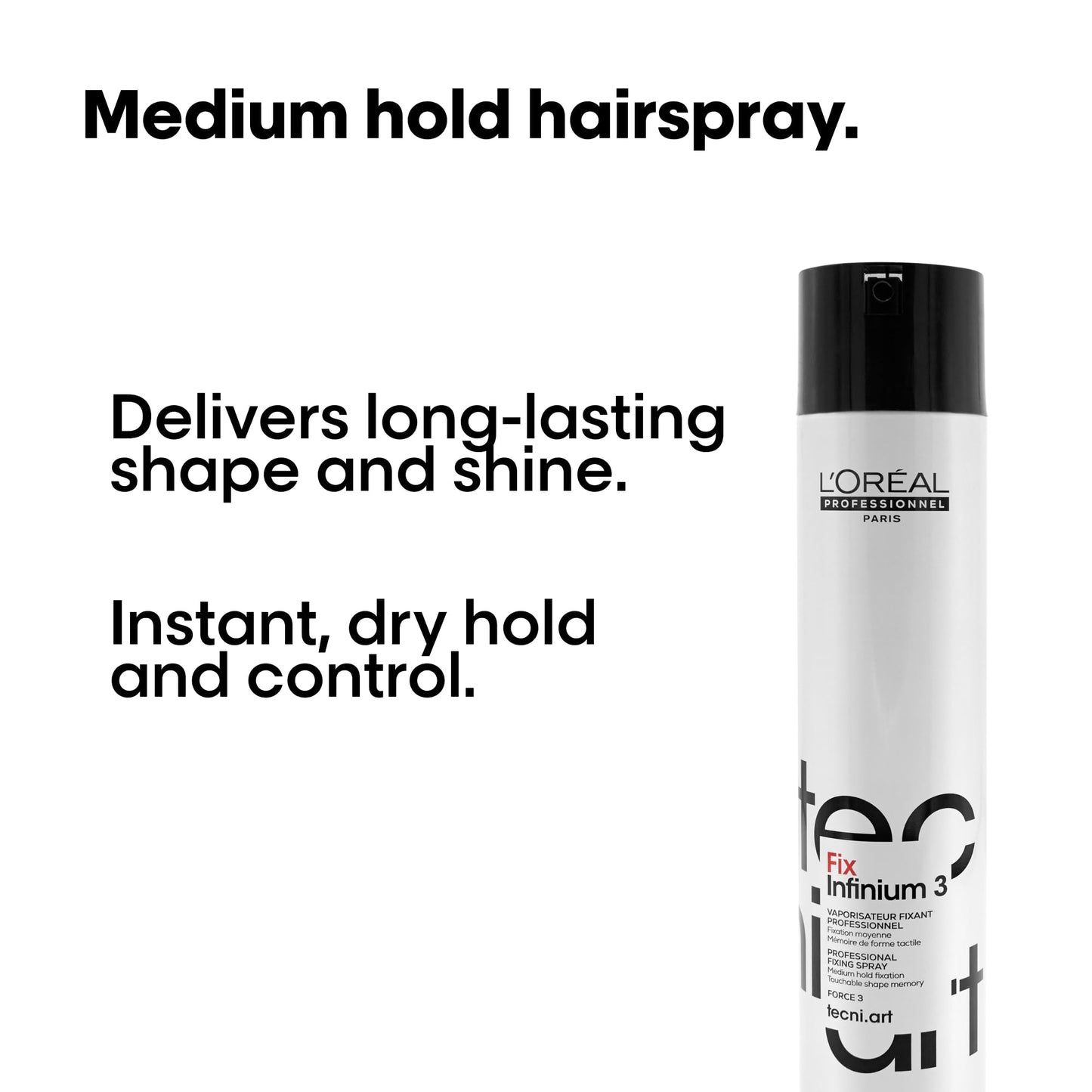 L'Or  al Professionnel Paris Fix Infinium 3 - Medium Hold Hairspray For Lasting Shape and Shine, Reduces Frizz Without Stiffness