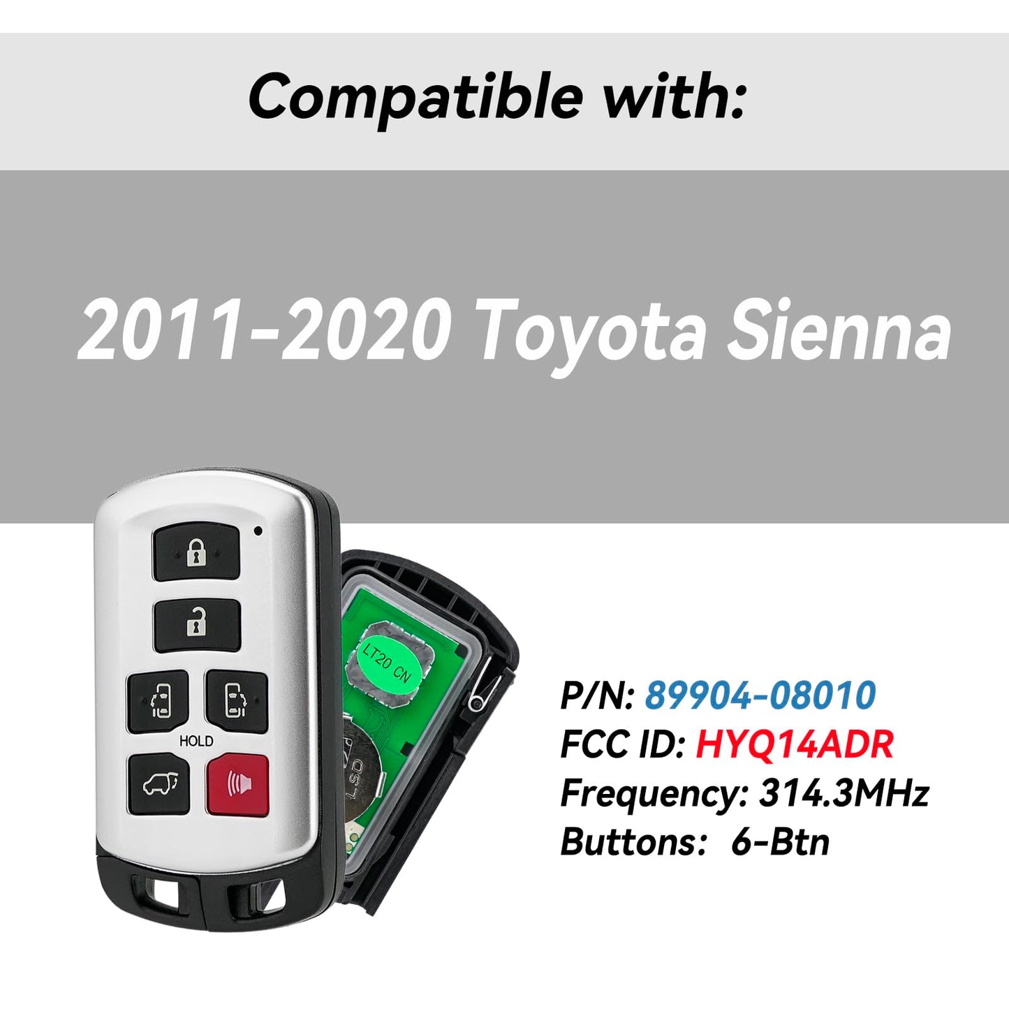 Remote Smart Key Fob Replacement Kit For Toyota Sienna 2011 2012 2013 2014 2015 2016 2017 2018 2019 2020 Keyless Entry Remote Co
