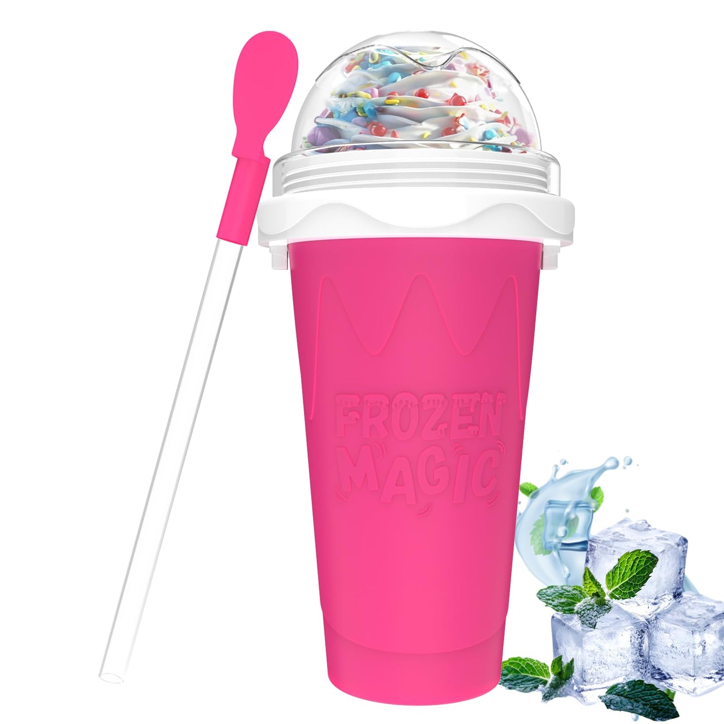 Slushie Maker Cup, Magic Quick Frozen Smoothies Cups for Homemade Milk Shake Ice Cream Maker, Cooling Cup, Double Layer Squeeze Slushy Maker Cups, Birthday Gifts for Friends,Family(Pink)