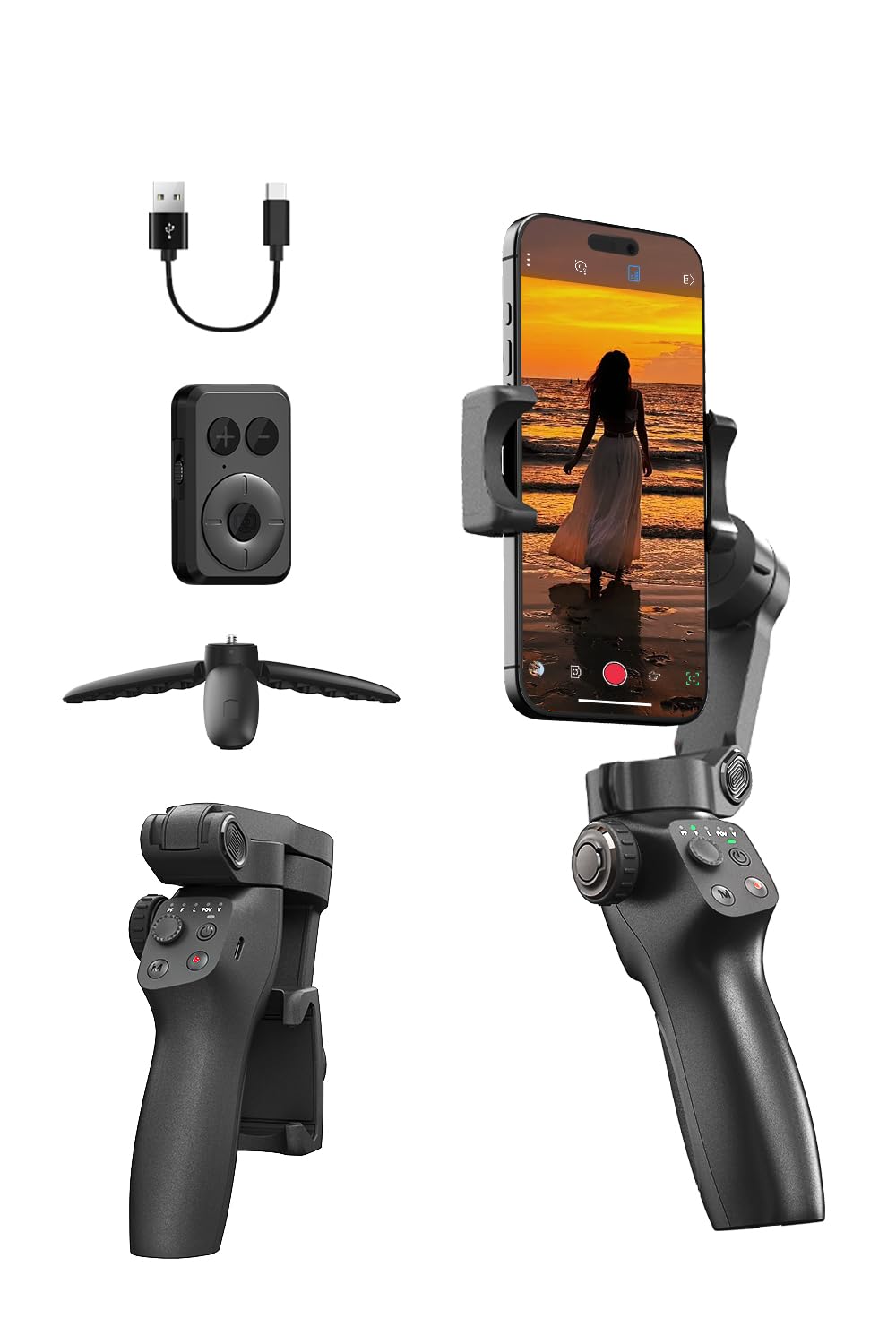 Funsnap Cm8 Gimbal Stabilizer For Iphone Android, 3-Axis Phone Gimbal With Remote Control Portable Foldable, Phone Stabilizer Fo
