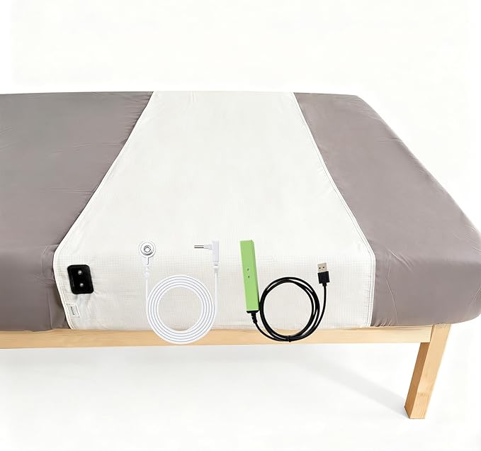 EMIKITS Grounding Sheets 27"x105" Fits All Mattress Sizes, Upgraded 10% Conductive Silver Fiber, 90% Organic Cotton for Improved Sleep, Square Grid White Grounded Half Flat Sheet