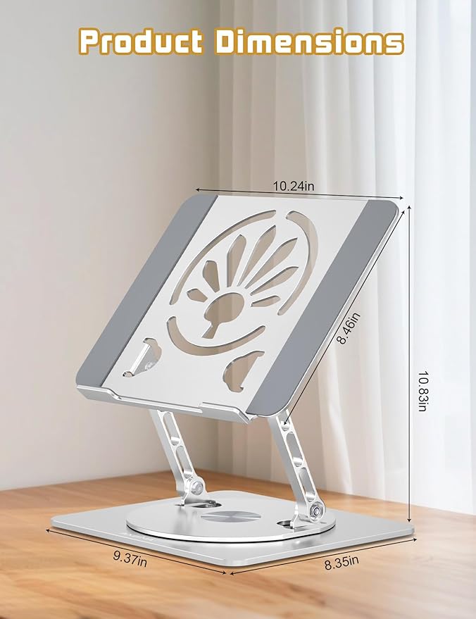 Axbima Adjustable Laptop Stand for Desk-360° Rotating Foldable Laptop Holder Ergonomic Laptop Riser for MacBook Pro/Air Dell HP Lenovo Notebook up to 16.3",Silver