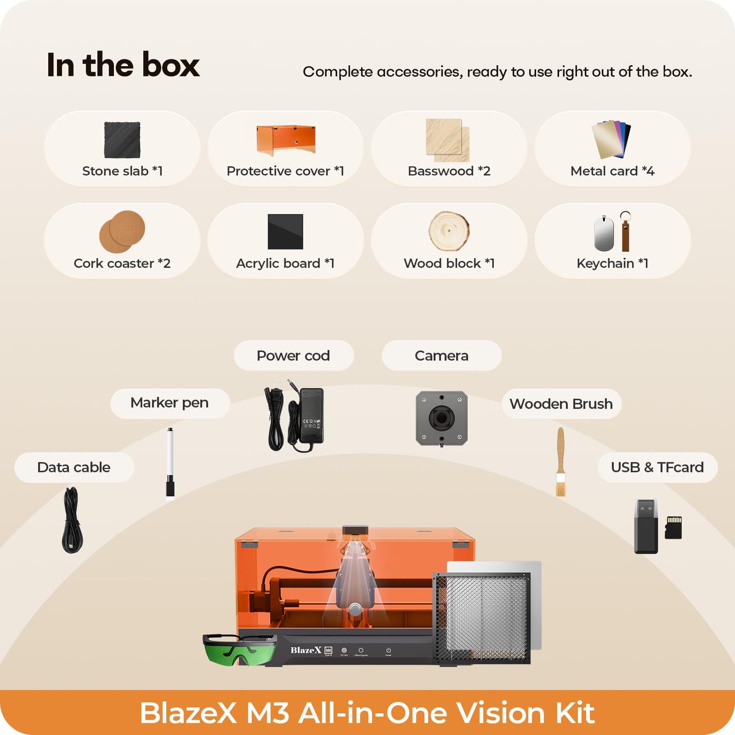 BlazeX M3 10W Laser Engraver Machine with Smart Camera, Class 1, 0.01mm High Precision Laser Cutter and Engraver Machine for Wood Metal Glass Leather, with Enclosure Honeycomb Engraving Materials
