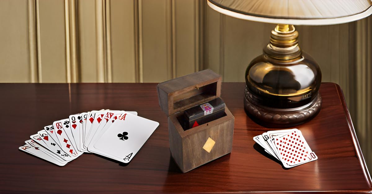 Birthday Gift Ideas Handcrafted Classic Wooden Playing Card Holder Deck Box Storage Case Organizer With Premium Quality 'Ace' Playing Cards Anniversary Housewarming Gift Ideas For Men & Women