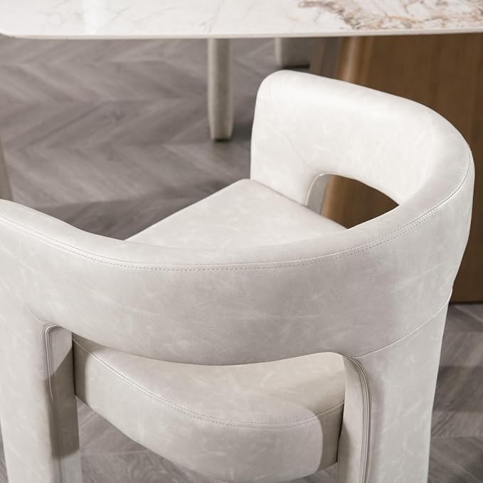 DAYALANE Modern Barrel Dining Chair, Upholstered Faux Leather Accent Kitchen Chair with Arms Comfy Side Chair for Living Room/Home Office/Reception, Pu Grey
