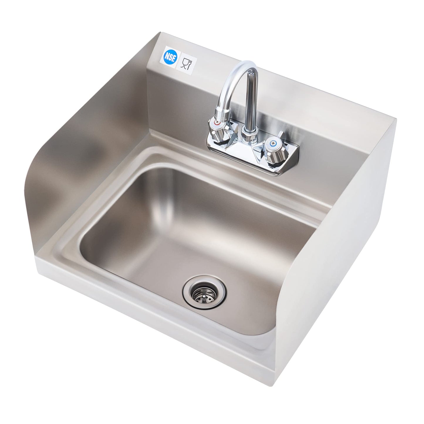 WILPREP Commercial Hand Sink, NSF Stainless Steel Sink Commercial Utility Sink with Gooseneck Faucet and Strainer, 17x15 Inch Wall Mount Kitchen Sink for Restaurant Bar RV Bathroom Laundry Room