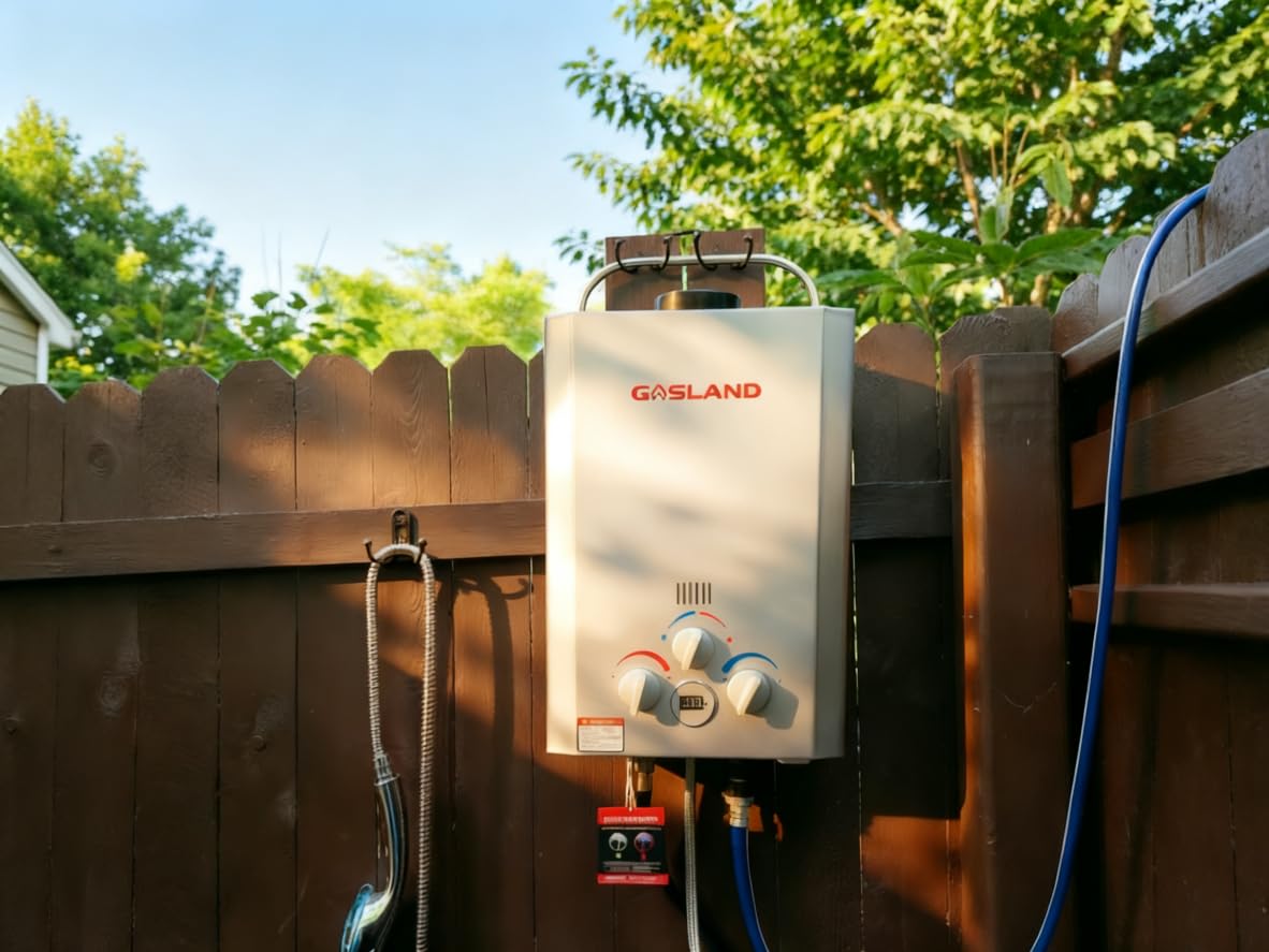 GASLAND Outdoors Propane Tankless Water Heater,1.58GPM 6L Portable Gas Water Heater, Overheating Protection, Easy to Install, Use for RV Cabin Barn Camping Boat, Silver