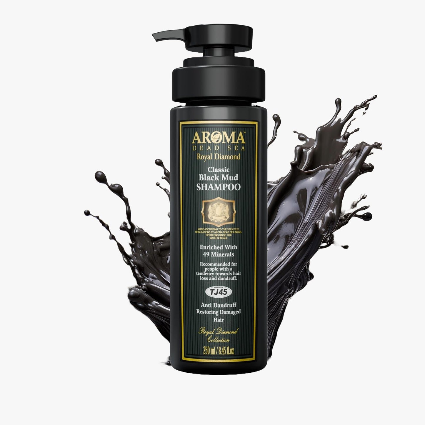 AROMA DEAD SEA Black Mud Shampoo - Fights Dandruff, Thinning Hair, Weak Roots & Itchy Scalp. Prevents Hair Loss & Encourages Gro