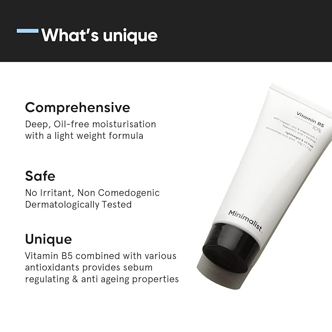 Minimalist 10% Vitamin B5 Face Moisturizer for Oily & Acne Prone Skin | Oil Free Fast Absorbing Lightweight Gel | For Women & Men | 1.7 Oz / 50 gm
