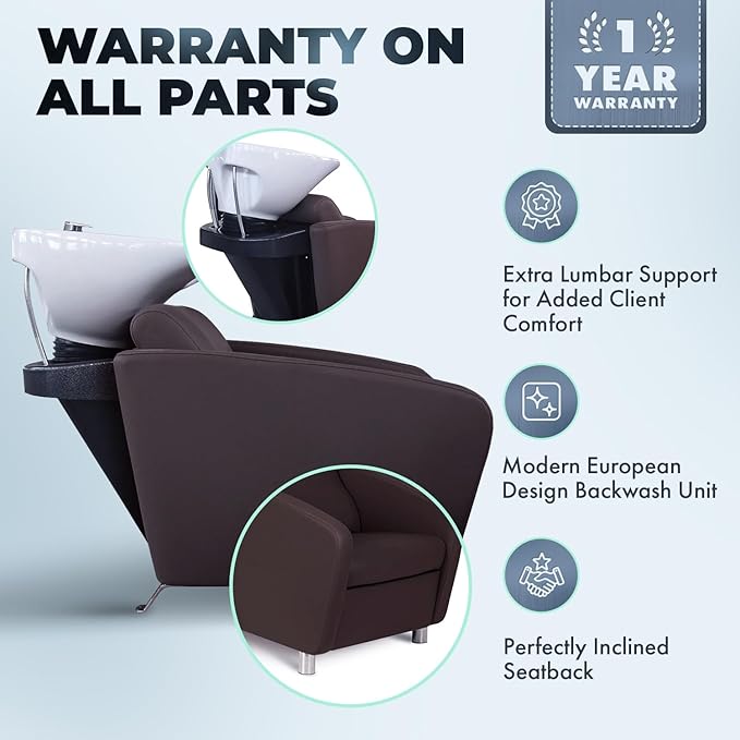 Buy-Rite Shelby Backwash Unit – Professional Salon Shampoo Chair with Tilting Porcelain Bowl, Dual Nozzle, Vacuum Breaker, Wide Padded Seat, Lumbar Support & European Design – Espresso, YLG-556-ESP