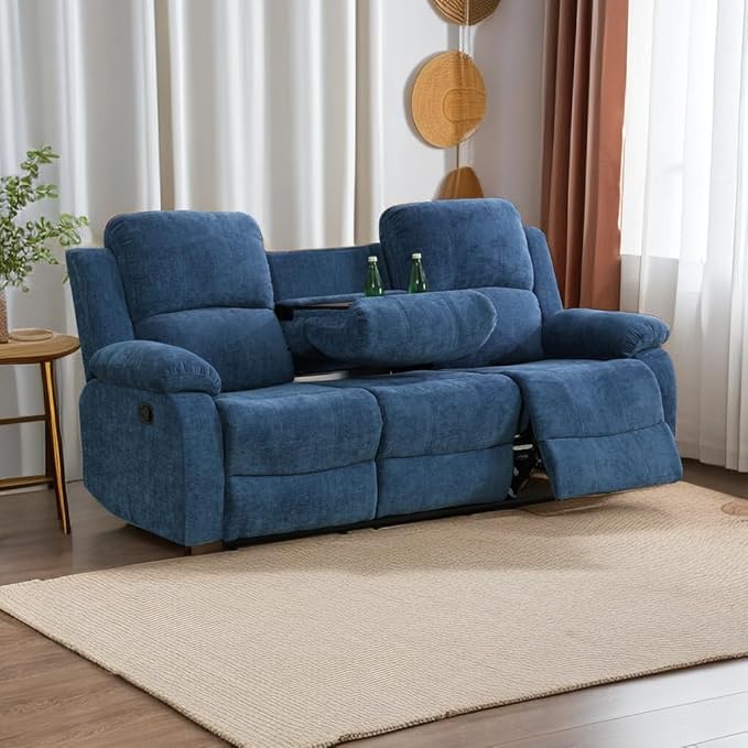 A Ainehome Living Room Furniture Set Leather Recliner Sofa Set Loveseat Chair Furniture Sofa Set for Living Room/Small Space/Rv/House/Office/Theater Seating (A-Blue Microfiber, Sofa(3seater))
