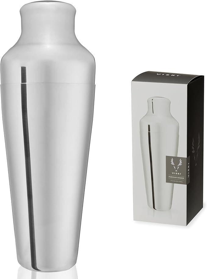 Viski Parisian Cocktail Shaker for Cold Brew Cocktails, Margarita, Espresso Martini, Contoured High Shine Polished Stainle...