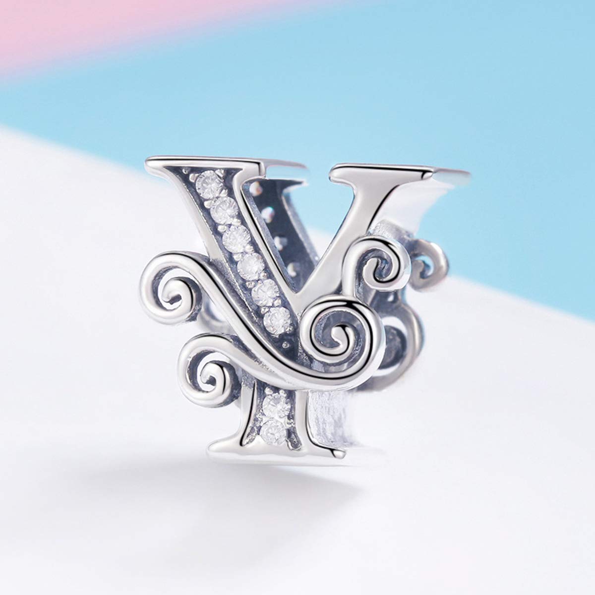 BISAER 925 Sterling Silver Initial Letter Y Charms for Bracelets Alphabet Beads Charm Jewelry Gifts