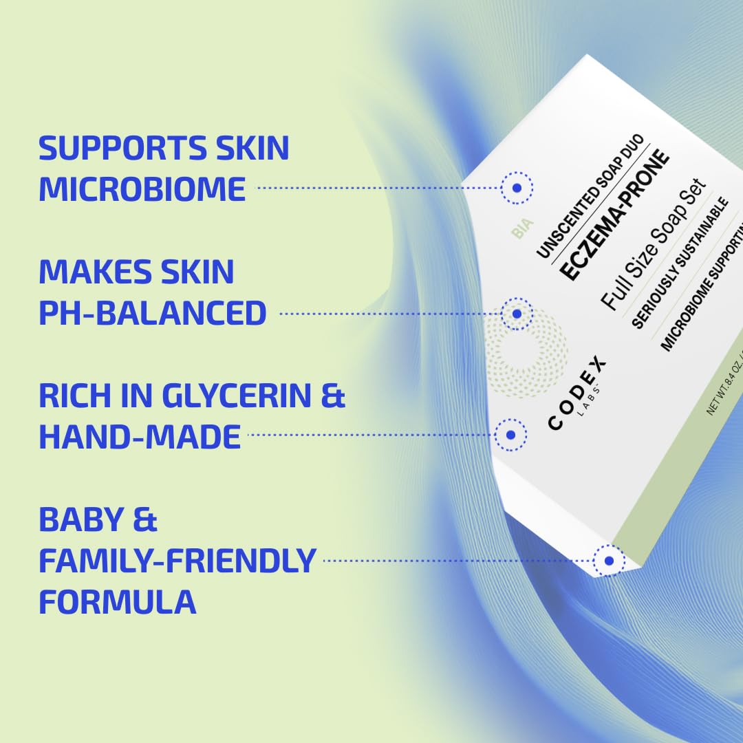 Codex Labs Eczema Soap for Kids & Adults - 2-Pack Unscented Eczema Hand Soap Bars with Shea Butter, Olive Oil & Calendula - Micr