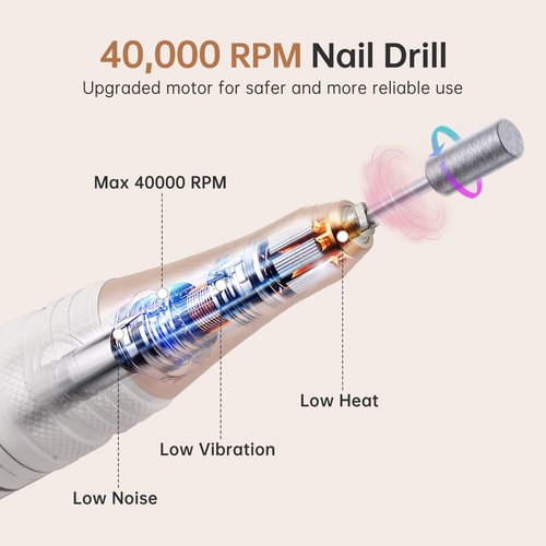 CHRISTINE SHELLY Electric Nail Drill,40000RPM Cordless Nail File Diamond with 12 Drill Bits for Acrylic Nails Gel Polishing,E File Nail Kit Machine for Manicure Salon Home (Pink Diamond)