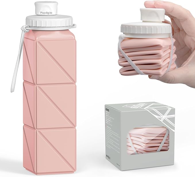 Popdigito Collapsible Water Bottles, Portable Lightweight Reusable Leak-Proof BPA-Free Silicone Foldable Water Bottle for ...