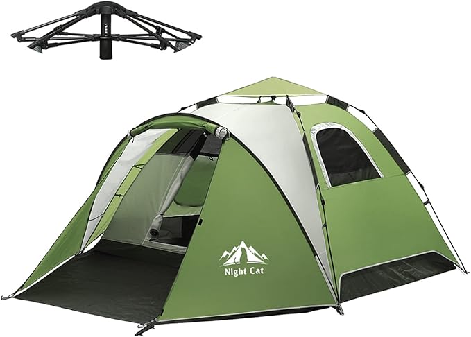 Night Cat Instant Popup Tents 2-3 Persons with Footprint Tarp Easy Setup Camping Tent with Rainfly Double Layers Waterproo...