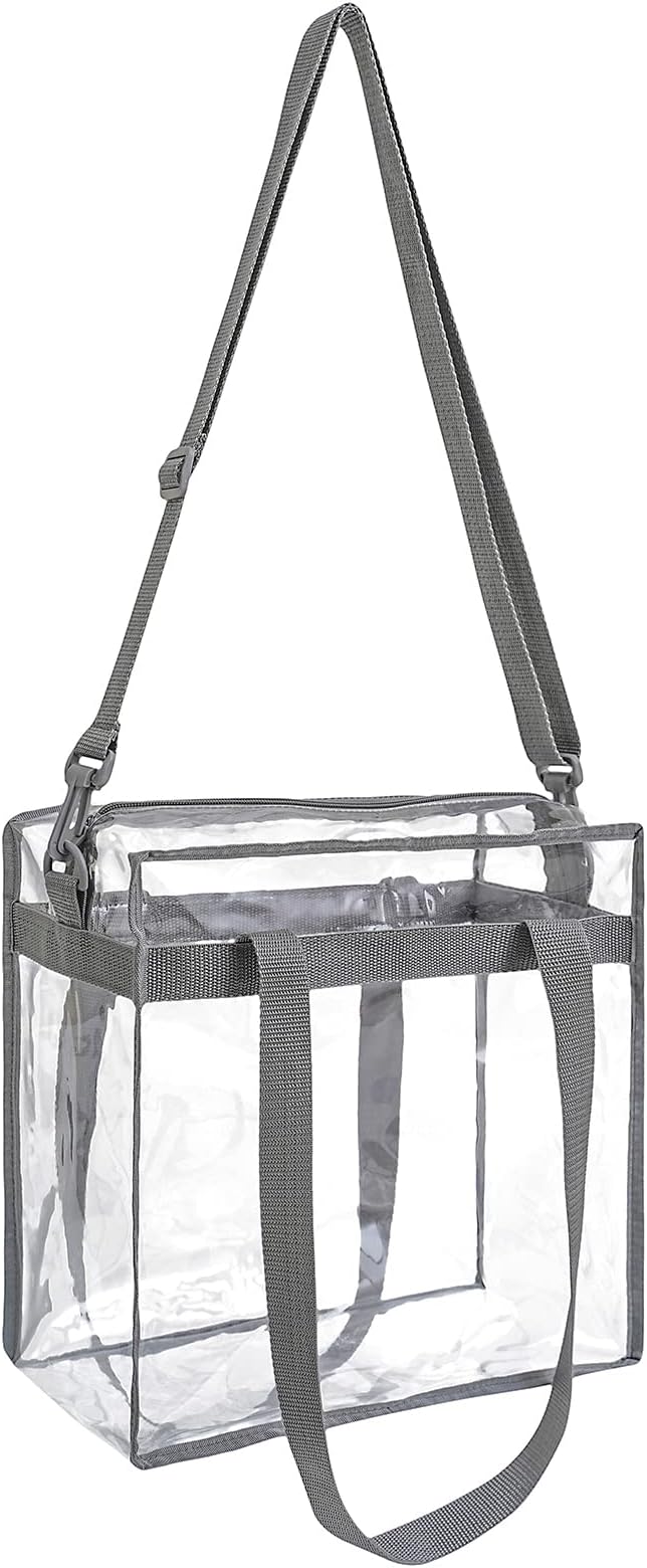 BAGAIL Clear Bags 12x6x12 Stadium Approved Clear Tote Bag with Zipper Closure Crossbody Shoulder Bag with Adjustable Strap