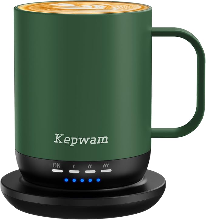 Kepwam Heated Coffee Mug T1-14oz Fast Heating & Longer Battery Life Self Heating Coffee Mug Hot to 149℉ - Touch & App Controlled Mug Coffee and Hot Beverage Warmer, Gifts for Women and Men