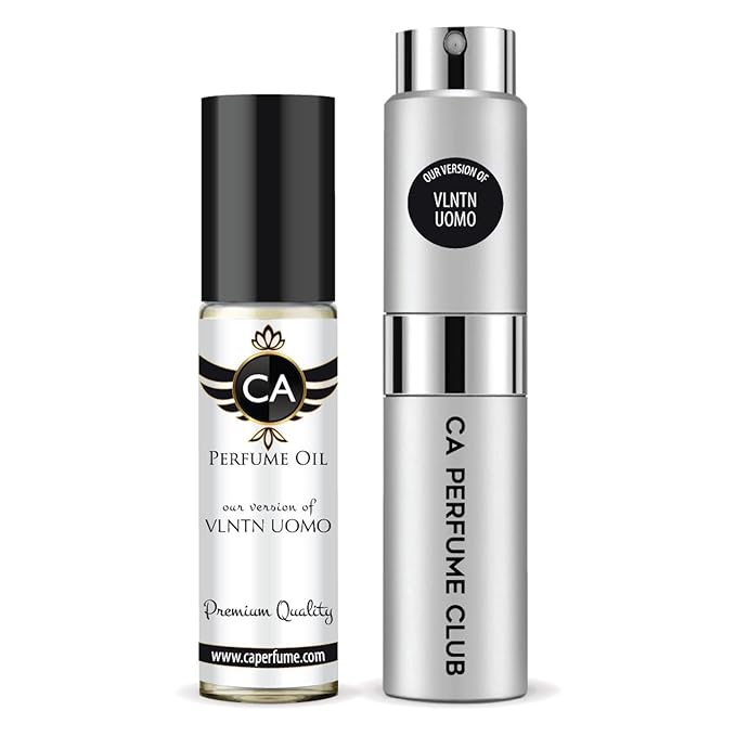 CA Perfume Duo Impression of Vlntn Uomo For Men Perfume Layering Set Mens Cologne Long Lasting Travel Size EDP + Body Oil Roll-On Bottle 0.27 Fl Oz+0.33 Fl Oz
