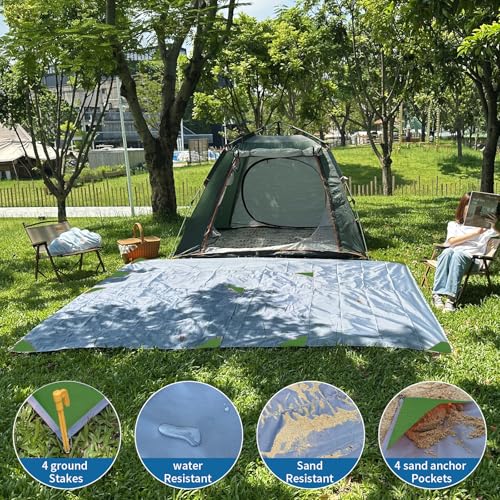 Pocket Beach Blanket Small Foldable Picnic Mat Portable Lightweight Camping Tarp Tent Blankets Washable Rug Quick Dry Comp...