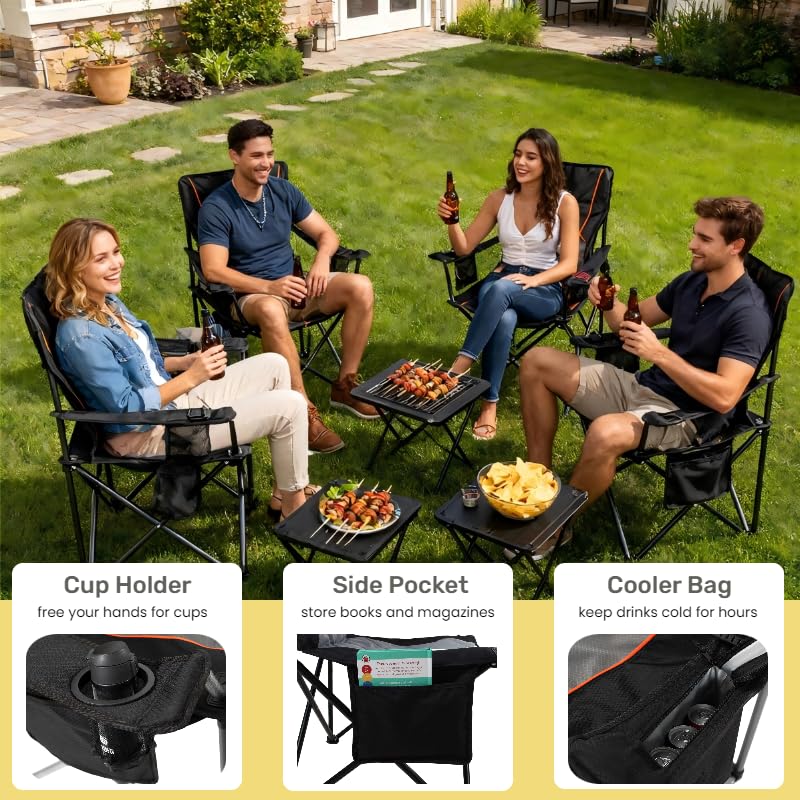 FAIR WIND Oversized Fully Padded Camping Chair for Heavy People with Lumbar Support, Heavy Duty Quad Fold Chair with Coole...