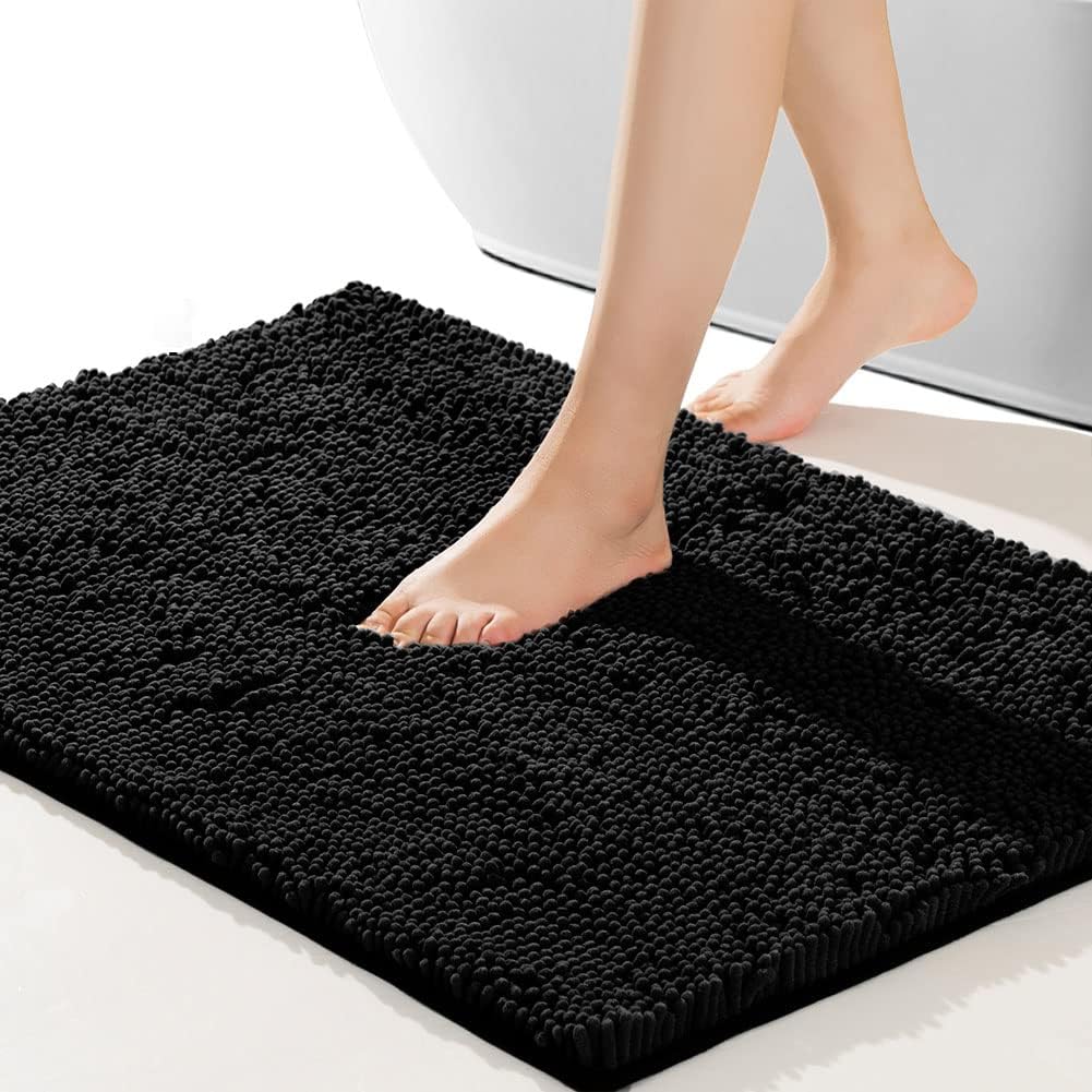 SONORO KATE Bathroom Rug,Non-Slip Bath Mat,Soft Cozy Shaggy Thick Bath Rugs for Bathroom,Plush Rugs for Bathtubs,Water Absorbent Rain Showers and Under The Sink (Black, 44"×26")