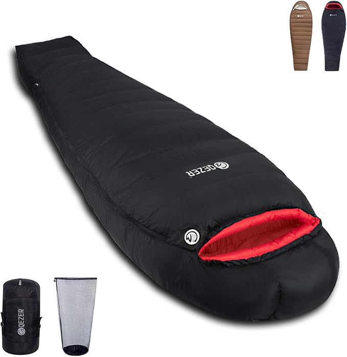 QEZER 0 Degree Sleeping Bag for Adults 650 Fill Power Down Sleeping Bag for Cold Weather -20F / -8F / 0F / 10F Large Light...