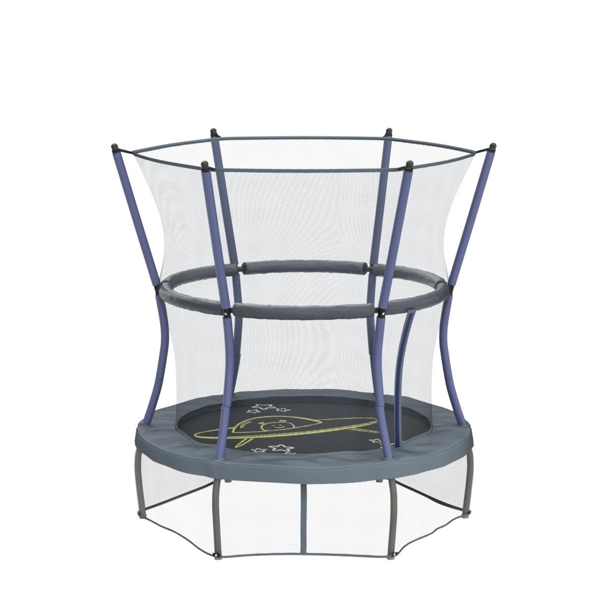 SKYWALKER TRAMPOLINES 60" Round, Indoor Outdoor Mini Trampoline for Kids Toddler Bouncer with Enclosure Net, Padded Frame, Cover and Handlebar, No-Gap Safe Design, Space Adventure