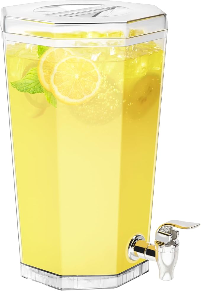 Lifewit 1 Gallon Plastic Drink Dispenser for Parties, Clear Beverage Container for Juice/Tea/Soda, Drink Pitcher with Leak...
