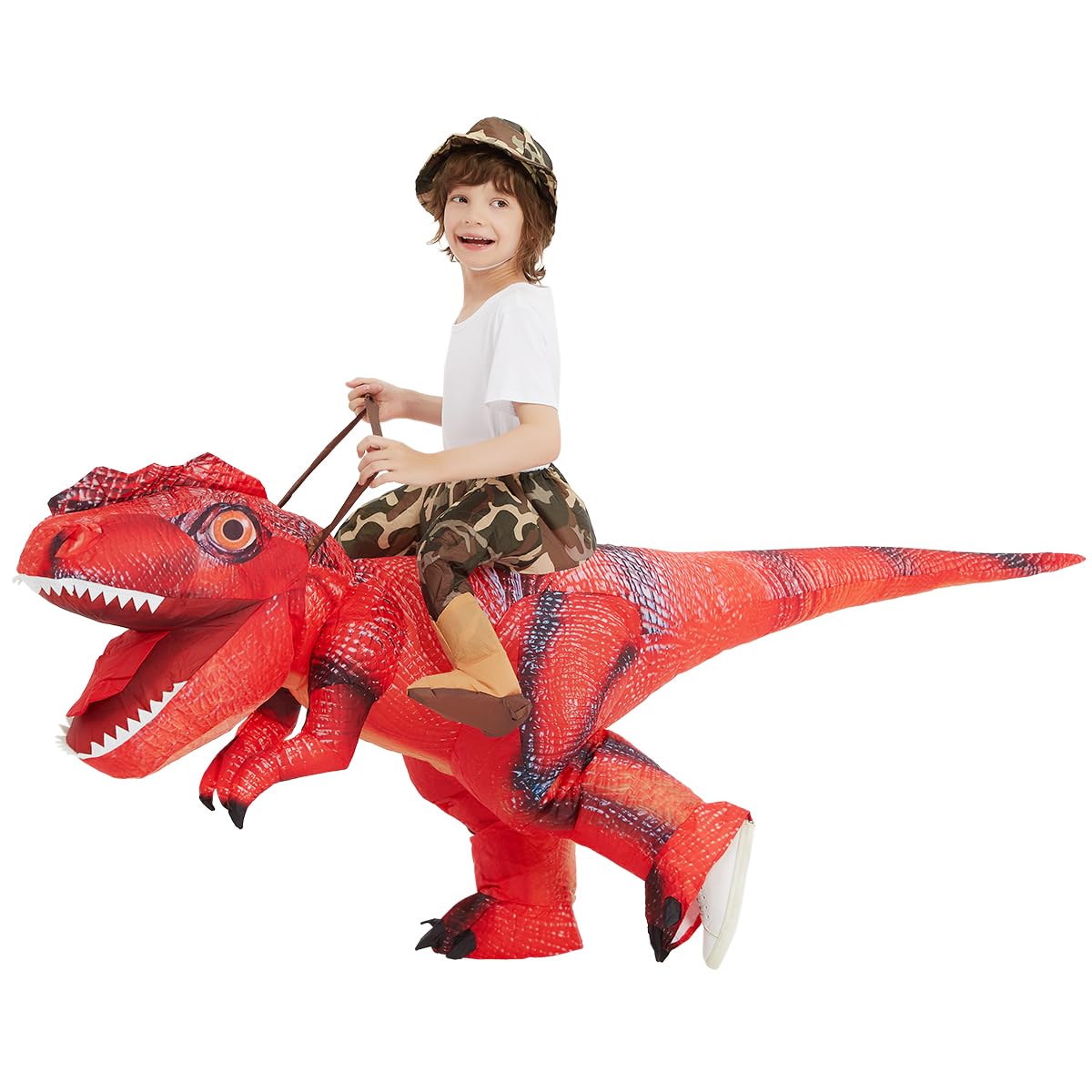 COMIN Inflatable Dinosaur Costume Kids, Red T Rex Dinosaur Blow Up Costume Riding on Dino Halloween Costumes Funny for Family Party 48"