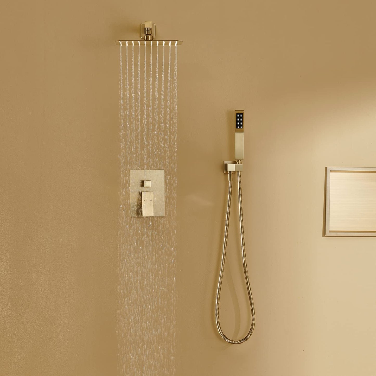Artiqua Shower System 10 Inches Rain Shower Combo Set Brushed Gold Wall Mount Faucet Bathroom Faucets with Rainfall Shower Head and Hand Shower