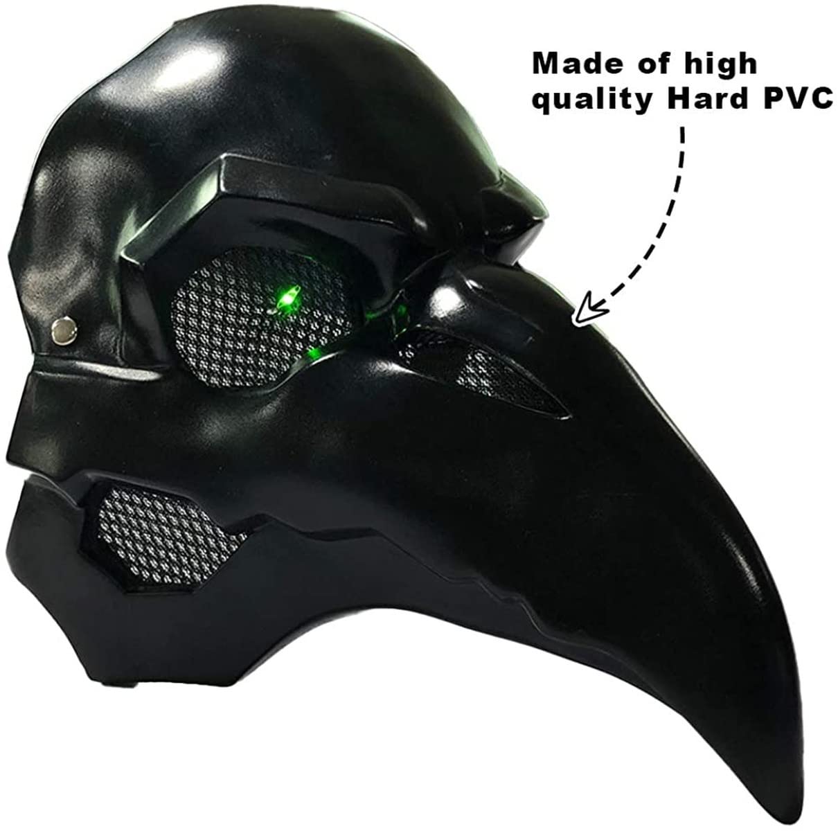 CAFELE Steampunk Plague Doctor Bird Mask with LED Light, Retro Long Nose Beak Cosplay Halloween Masquerade Costume Prop (Green Led)