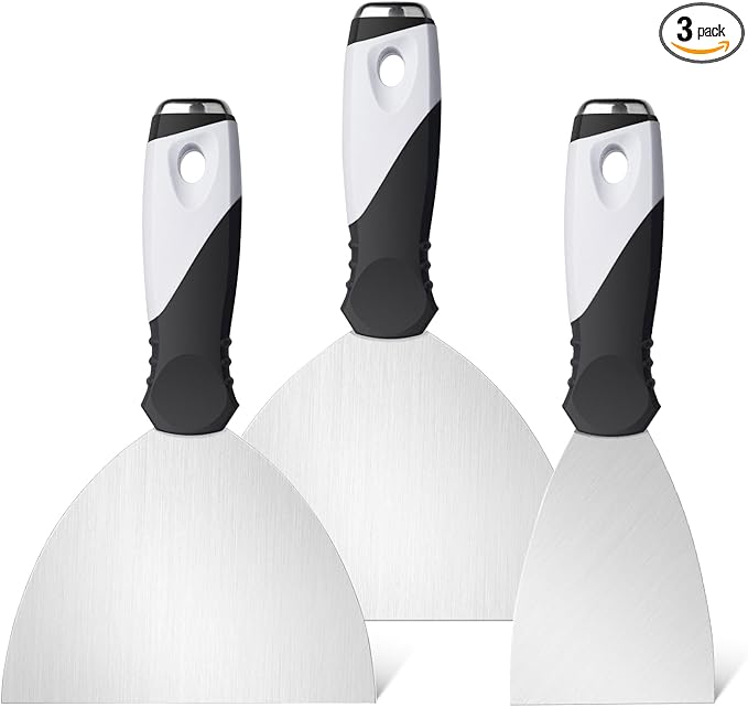 Mister Rui Putty Knife Set, 3" 5" 6" Paint Scrapers, Paint Tools, Small Metal Putty Knife Scraper Tool for Wood, Stainless Steel Paint Scraper with Hammer End
