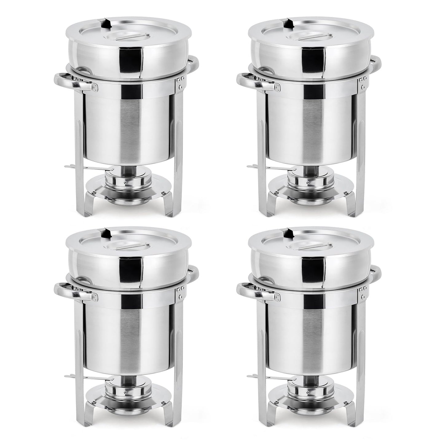 GarveeHome 11QT Soup Chafer Set of 4, Stainless Steel Round Soup Warmer with Pot, Notched Lids & Fuel Holders, Commercial Food Warmer for Buffets, Events and Party Service