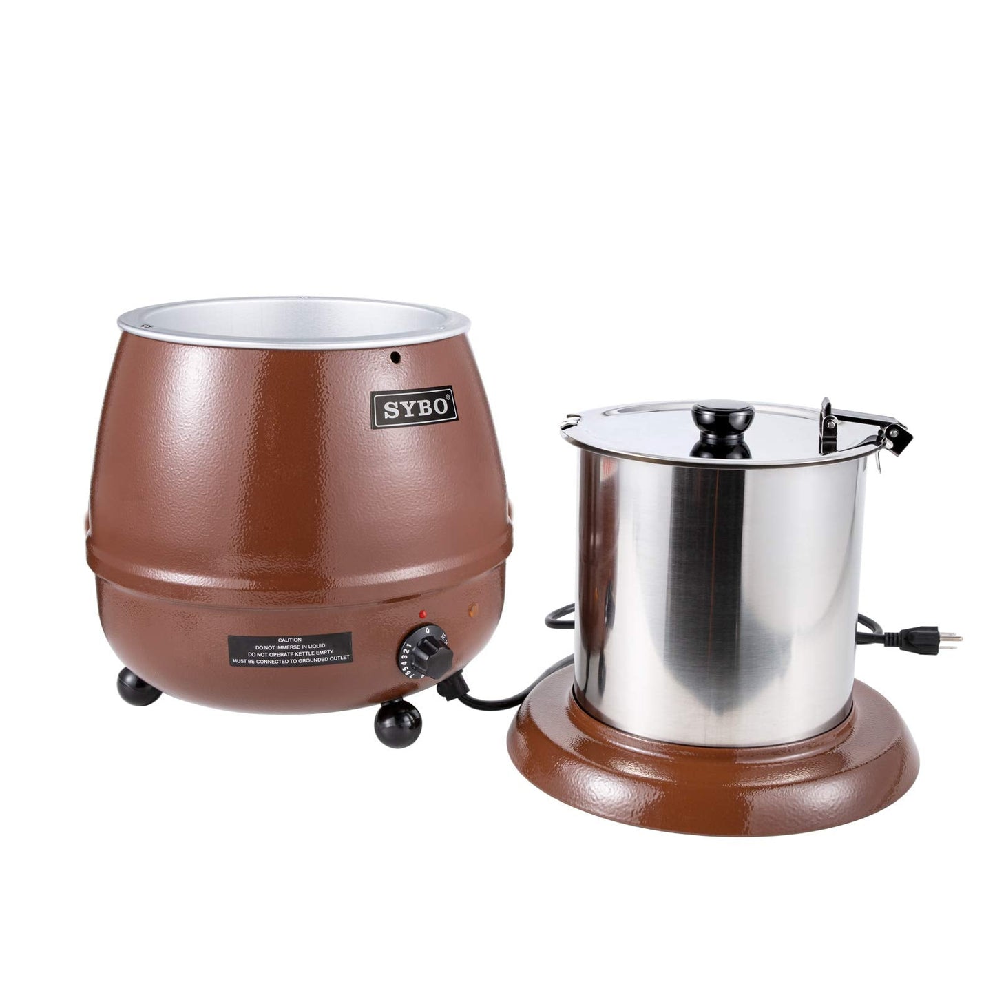 SYBO SB-6000-1B Commercial Grade Soup Warmer Kettle with Hinged Lid and Detachable Stainless Steel Insert Pot for Restaurant Parties Buffet, 10.5 Quarts, Brown
