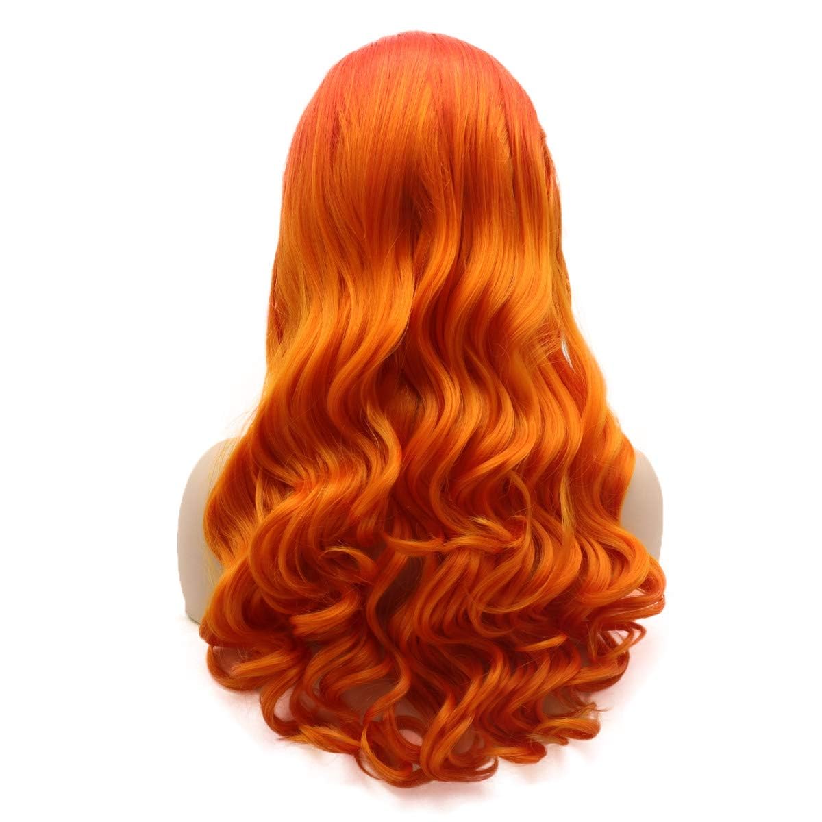 xiweiya Long Yellow Orange Wavy Wig Synthetic Ginger Lace Front Wigs Middle Part Long Soft Wigs Hair Replacement Wig for Women,